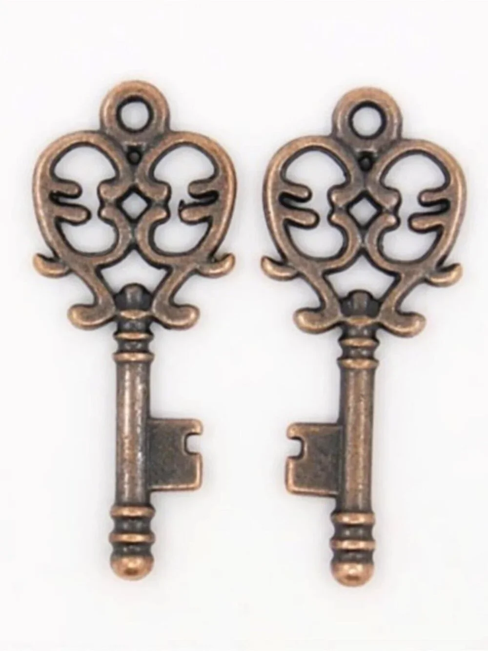 Rustic Antique Copper Skeleton Key Steampunk Victorian Charms Pendants 2 pcs